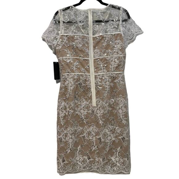 NWT SHANI $432 White Lace Silver Sequin Overlay Cocktail Dress Size 6 - Picture 3 of 8